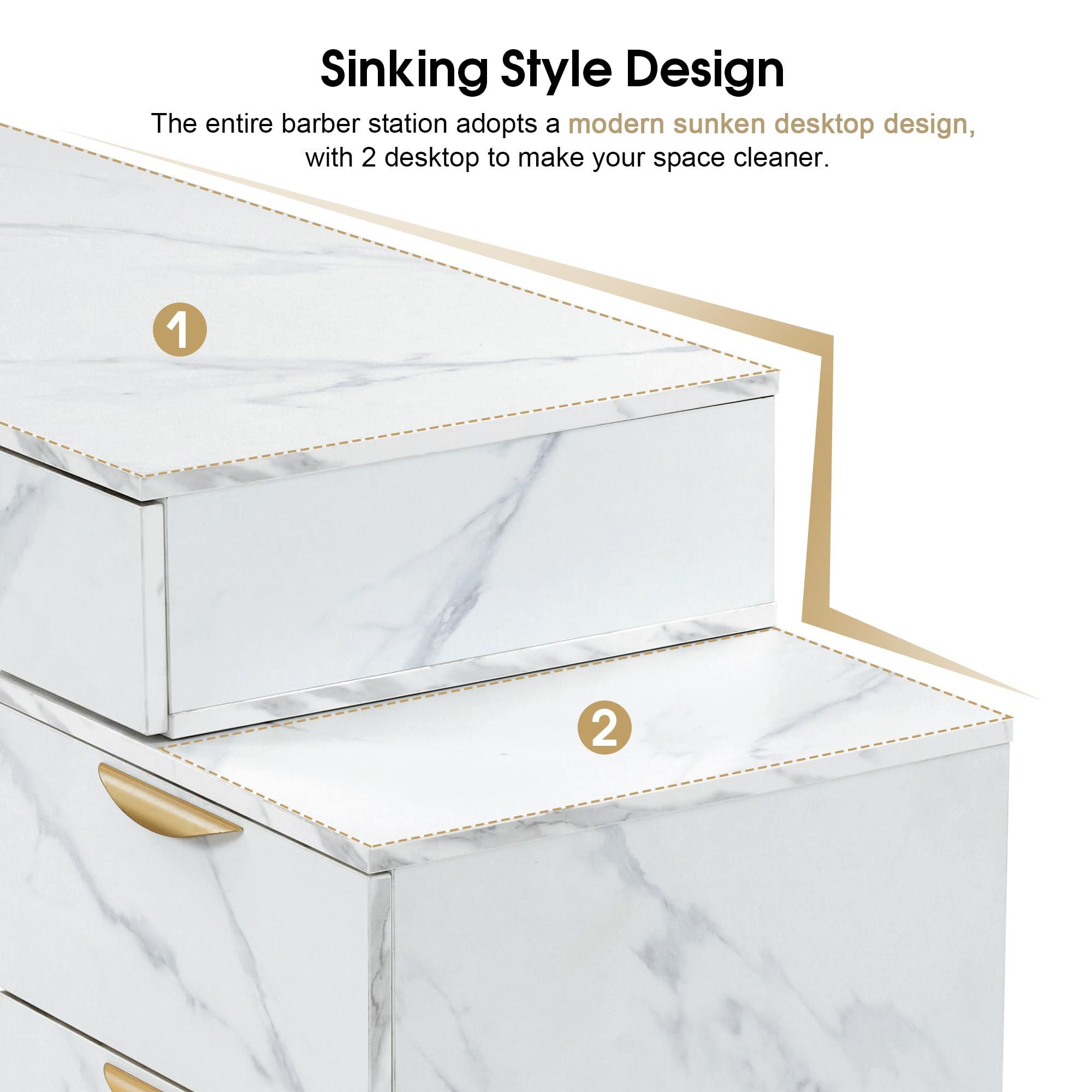 BarberPub BarberPub Salon Spa Station for Hair Stylist, Barber Station with Metal Support Legs and Golden Handles, Wall Mount Styling Cabinet, Beauty Storage Organizer 3174 (White)