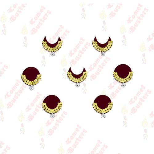 Crystalline Jewelry Marron And Stones Head Bindi Traditional Assorted Design Velvet Material Face Gems Face Jewel Makeup For Women (2 Pack)
