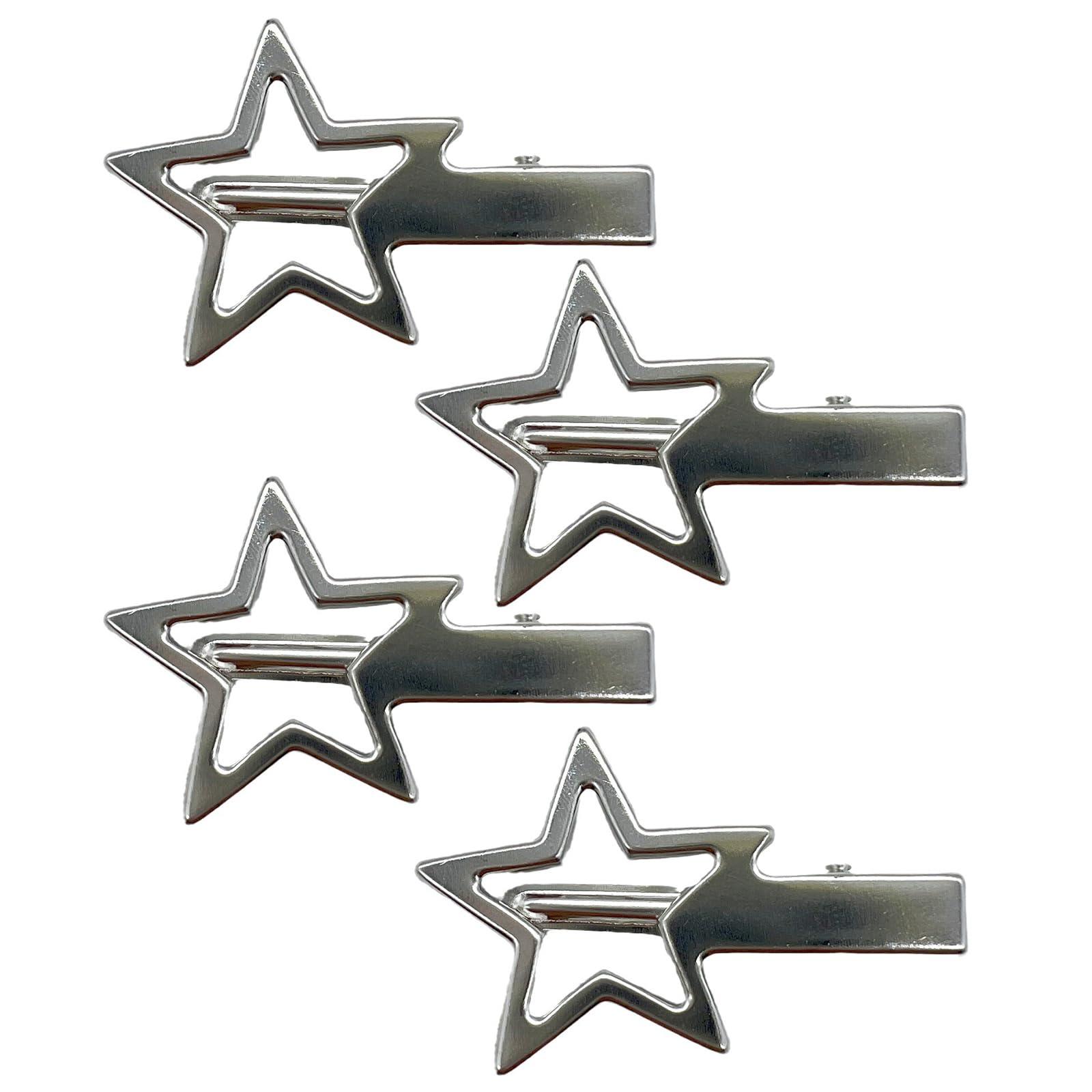 Pejlnd Hollow Star Cute Kawaii Y2K Silver Metal Star Hair Clips and Barrettes for Styling - 4Pcs Non-Slip Hair Accessories Gifts for Girls and Women