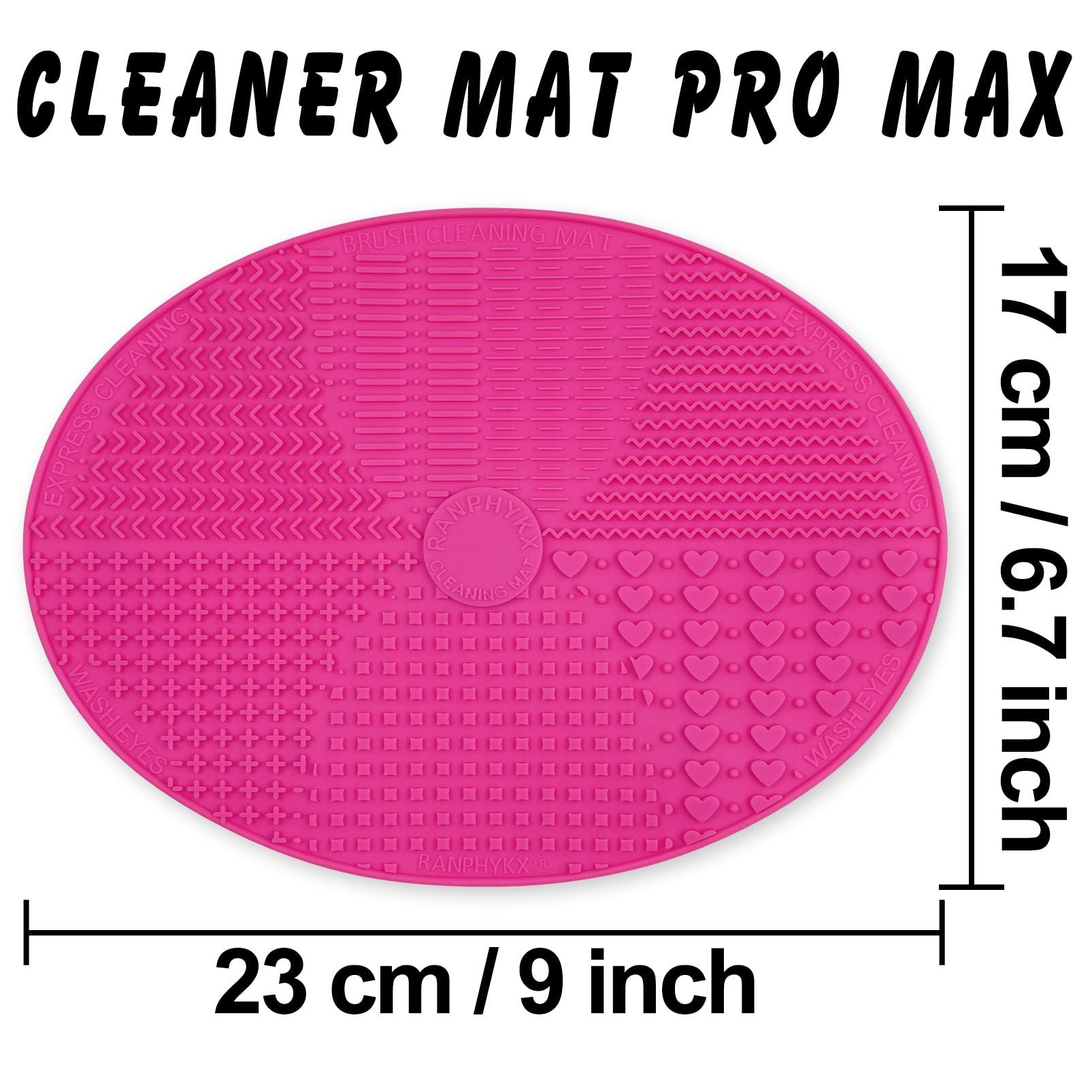 Ranphykx Makeup Brush Cleaner Mat Silicone Brush Cleaning Mat Big Size Make Up Brush Clean Pad with Suction Cup for Makeup Brush Cleaning (Hot Pink)