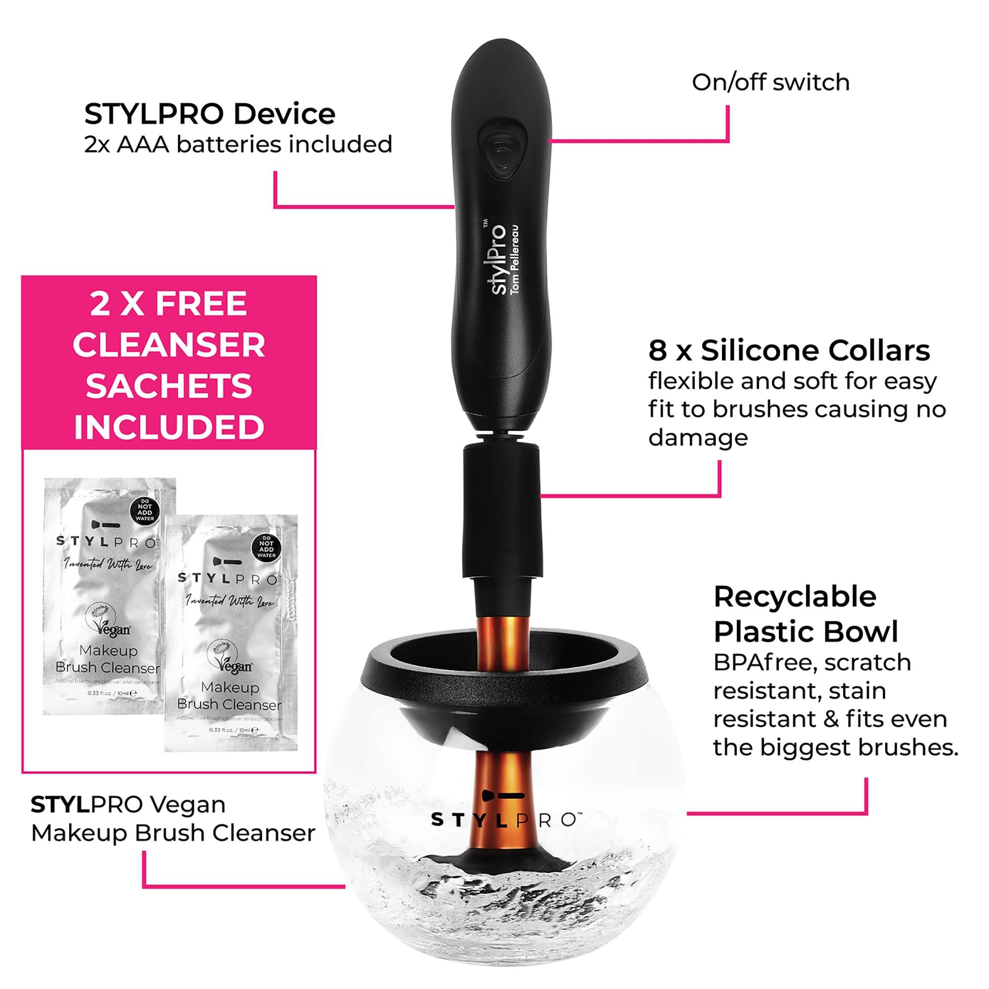stylPro STYLPRO Electric Make-up Brush Cleaner & Dryer - Cleans and dries thoroughly in 30 seconds with gentle centrifugal technology. Suitable for all brush sizes, incl. vegan cleaner.