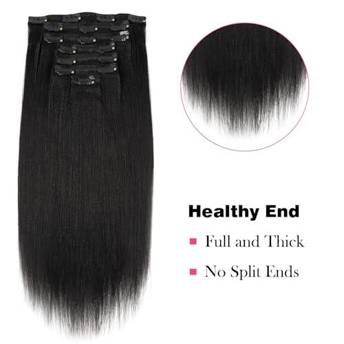 Sassina Sassina Italian Light Yaki Human Hair Clip in Extensions Natural Black Yaki Hair Clip ins for Black Women Human Hair 32 Inch Clip ins Human Hair Extensions for Full Head 120 Grams 7 Pcs with 17 Clips