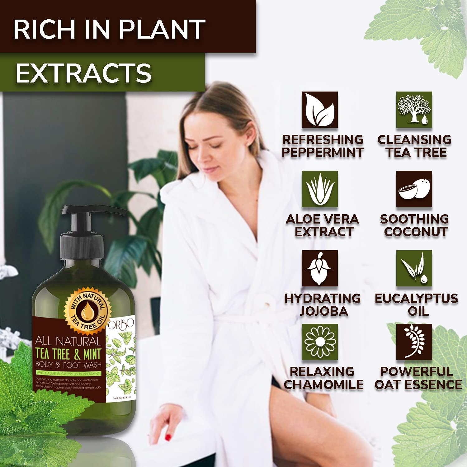 ORISO Tea Tree Oil Body Wash with Mint and Tea Tree Oil Foot Soak - Athletes Foot Treatment - Helps Foot Odor - Eczema