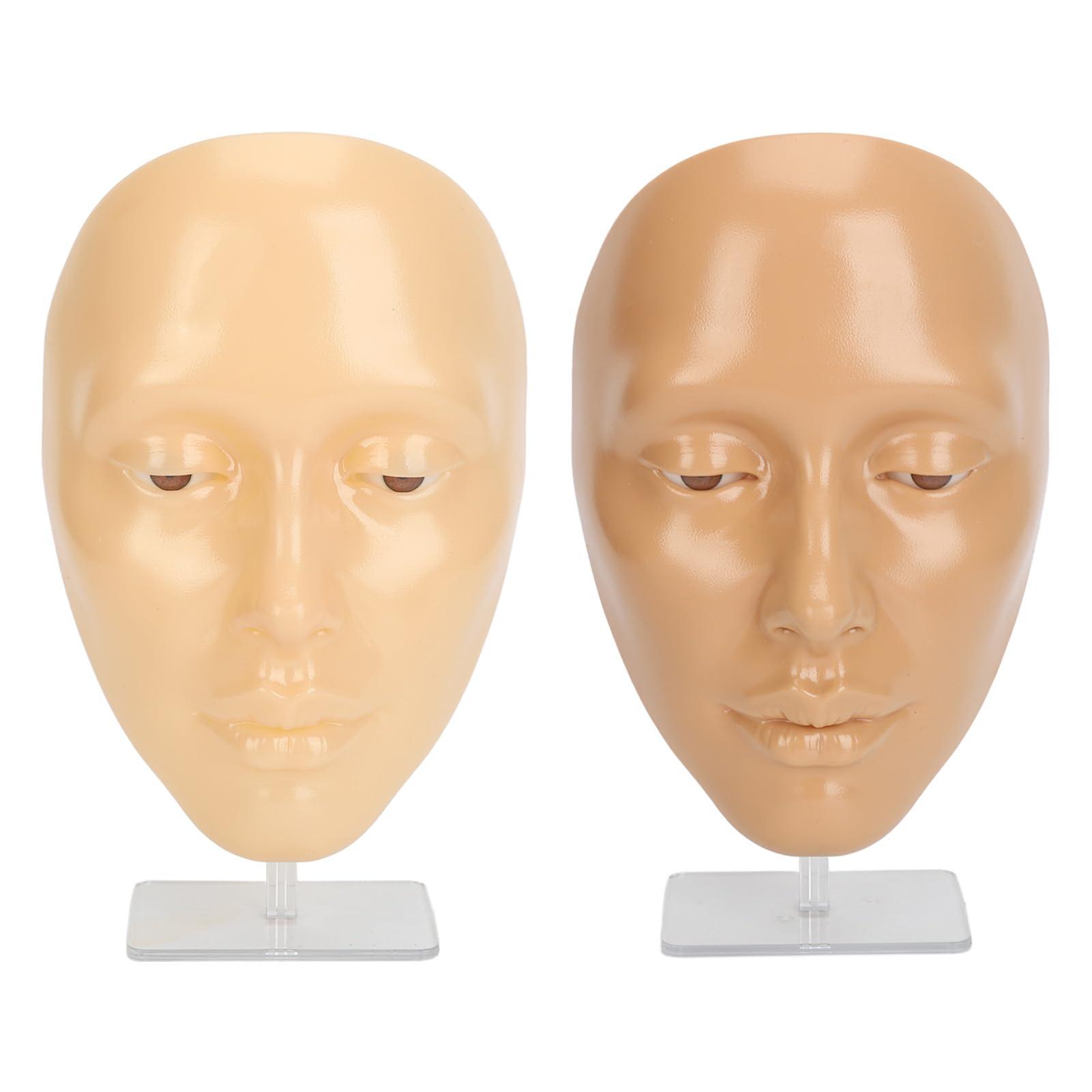 Generic Generic 2 Set Makeup Practice Face 5D Silicone Full Face Makeup Mannequin Face with Stand for Emerging Makeup Artist (Yellow Wheat Face)