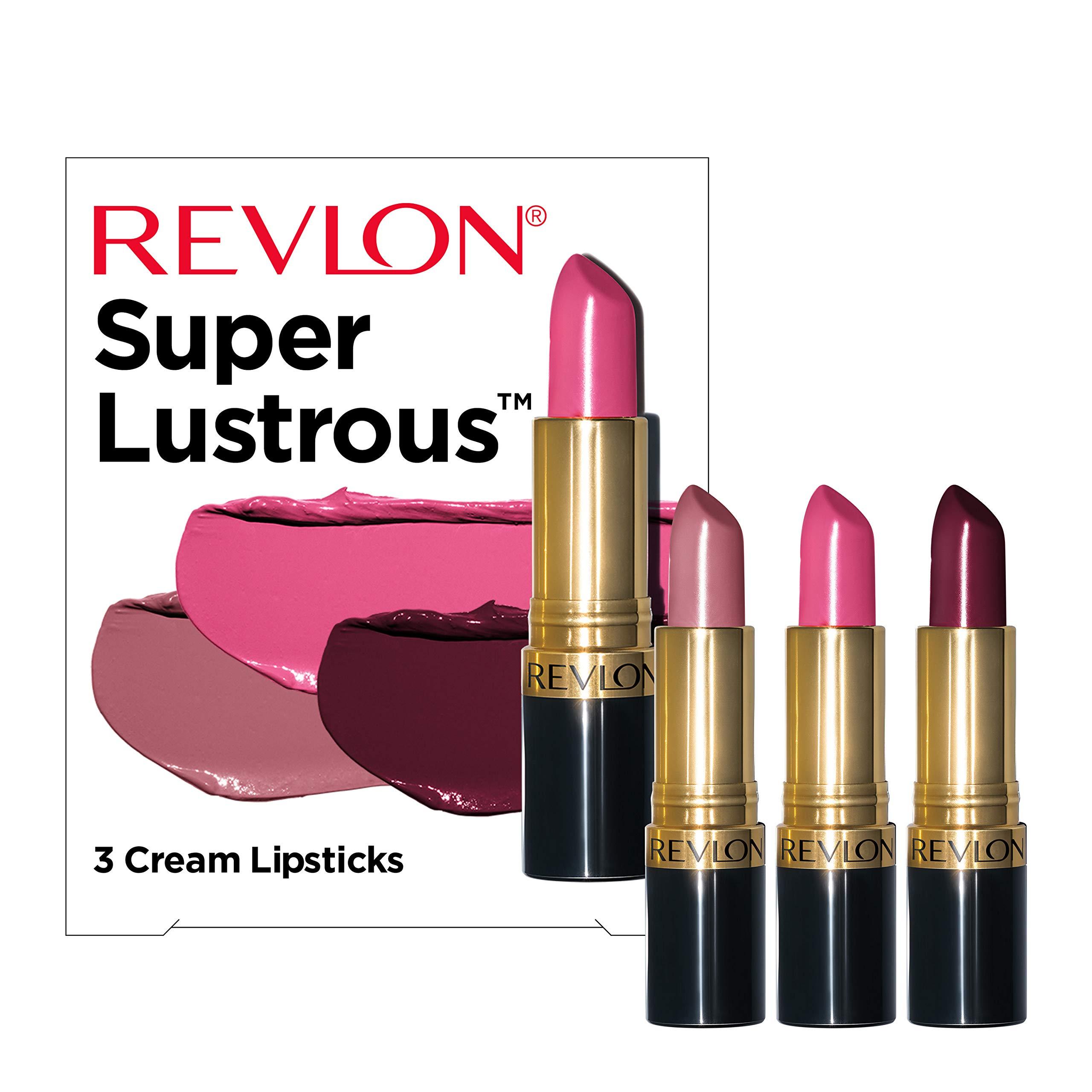 REVLON Revlon Super Lustrous 3-Piece Lipstick Gift Set, High Impact, Moisturizing, Cream Finish, 764 On The Mauve, 778 Pink Promise, 477 Black Cherry, 0.45 Oz