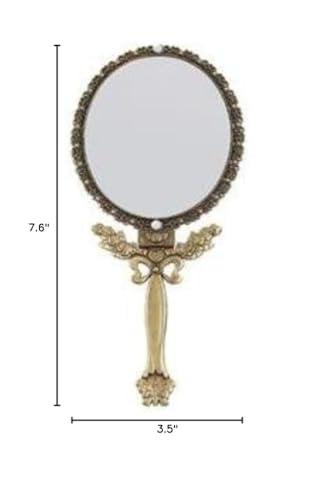 HI Industry SEHAMANO Butterfly Designed Double Sided Magnification Hand Held Makeup Metal Mirror Folding Handle Stand Travel Mirror (Medium, Brass)