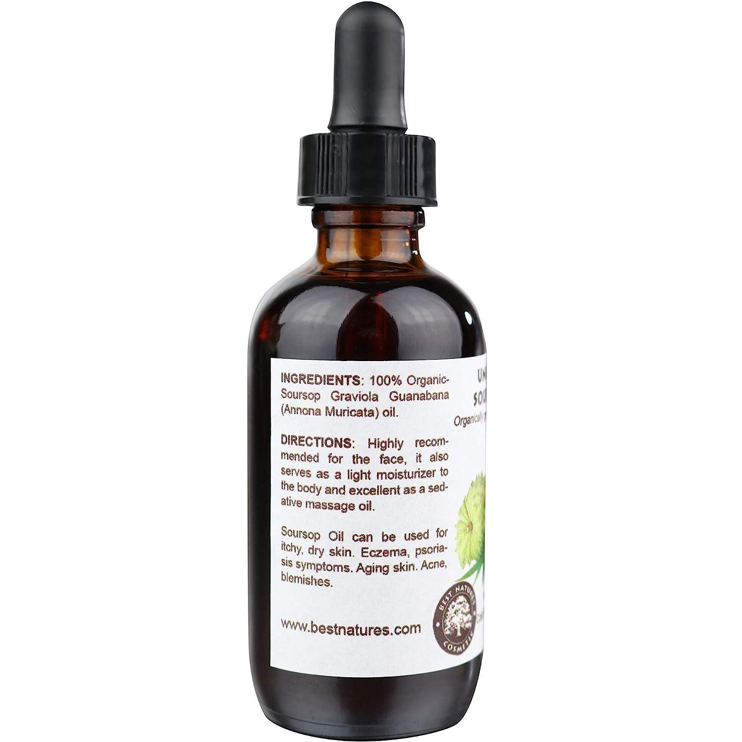 Best Nature\'s Cosmetics Best Nature\'s Cosmetics Virgin Soursop Graviola Guanabana Oil (Organic, Undiluted, Cold Pressed, Unrefined) 1 oz / 30 ml  Natural Moisturizer for Dry and Damaged Skin.