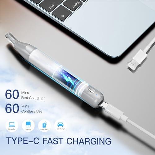 HEBECA HEBECA Nose Hair Trimmer for Women 2in1 Facial Hair Removal Trimmer - Metal Body, Rechargeable, Waterproof, Portable - Nose, Ear, Eyebrow, Peach-Fuzz, Lips, Chin FT2001 (Silver)