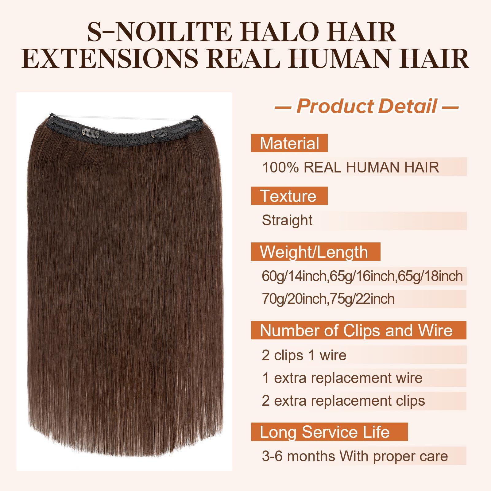 S-noilite Halo Hair Extensions Real Human Hair,S-noilite Halo Hair Extensions,Halo Hair Extension for Women,100% Human Hair Halo Extensions,Halo Hair 65g/18inch 02 Dark Brown
