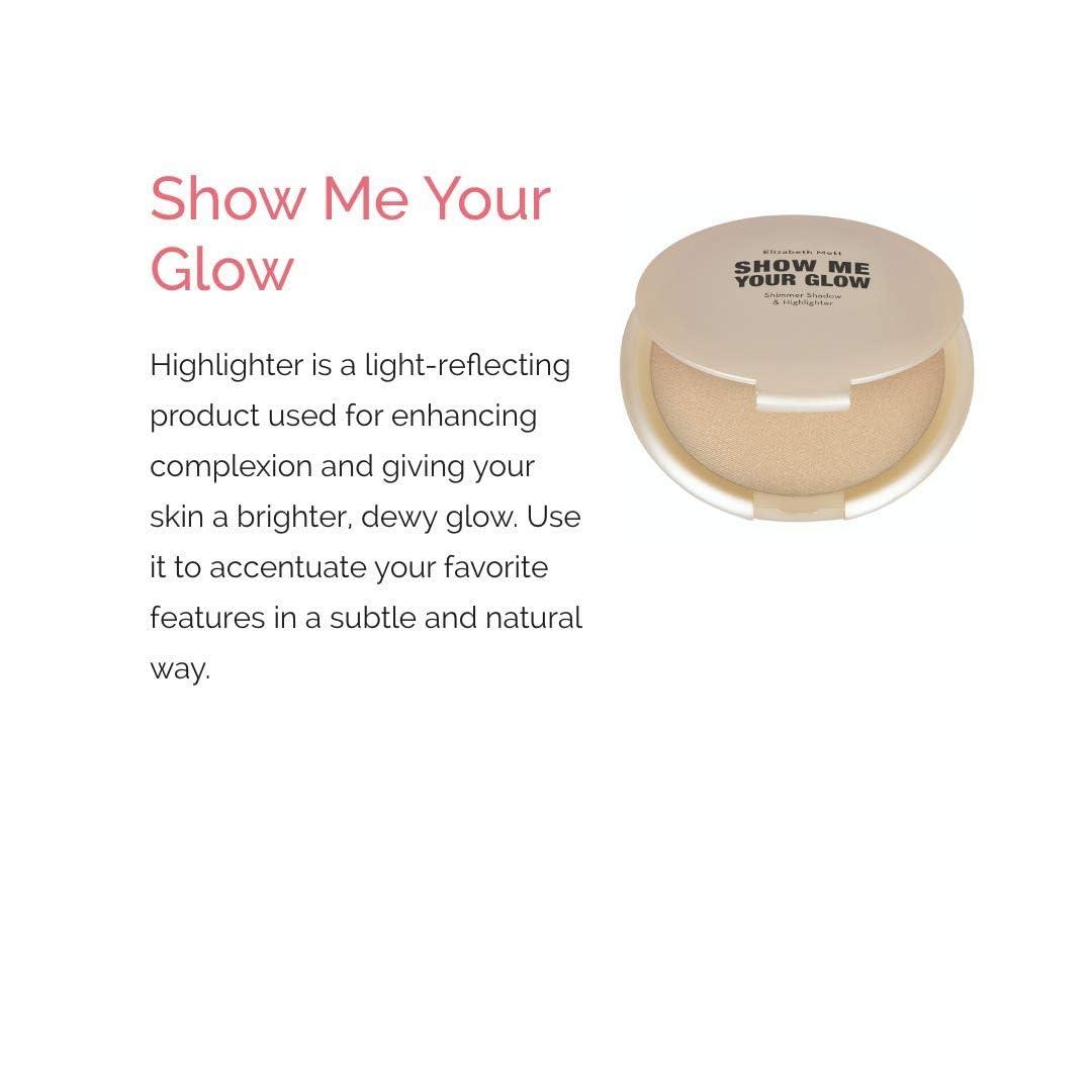 Elizabeth Mott Elizabeth Mott Show Me Your Glow Shimmer Shadow and Highlighter Makeup - Natural Face Glow Makeup - Cruelty Free and Paraben Free - Illuminating Pearl Highlight - Compact Powder Highlighter (10g)