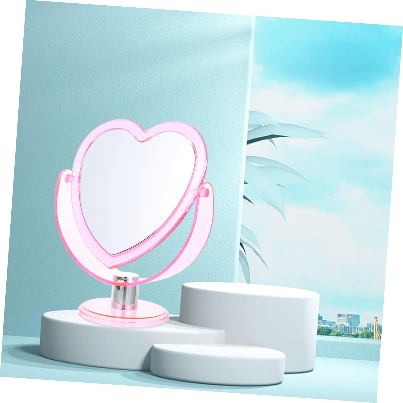 Angoily Angoily Double Sided Heart Mirror Cosmetic Mirror Heart Shape Double-Sided Tabletop Mirror Dressing Table Adorn Vintage Style Lightweight