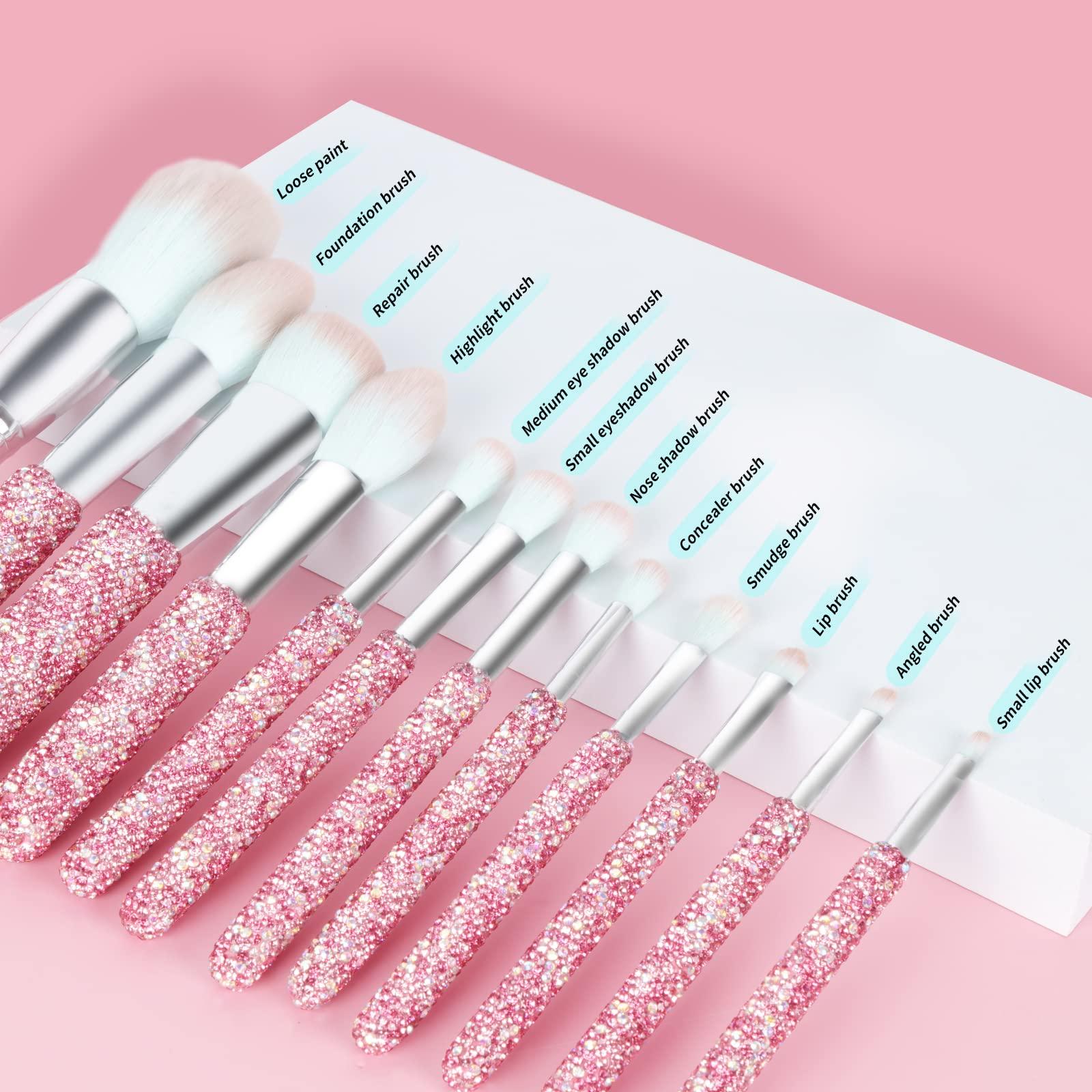 KEYPOWER Bling Crystal Makeup Brushes Make Up Beauty Tool Glitter 12PCS & Makeup Brushes Bling Crystal Professional 12PCS(Pink)