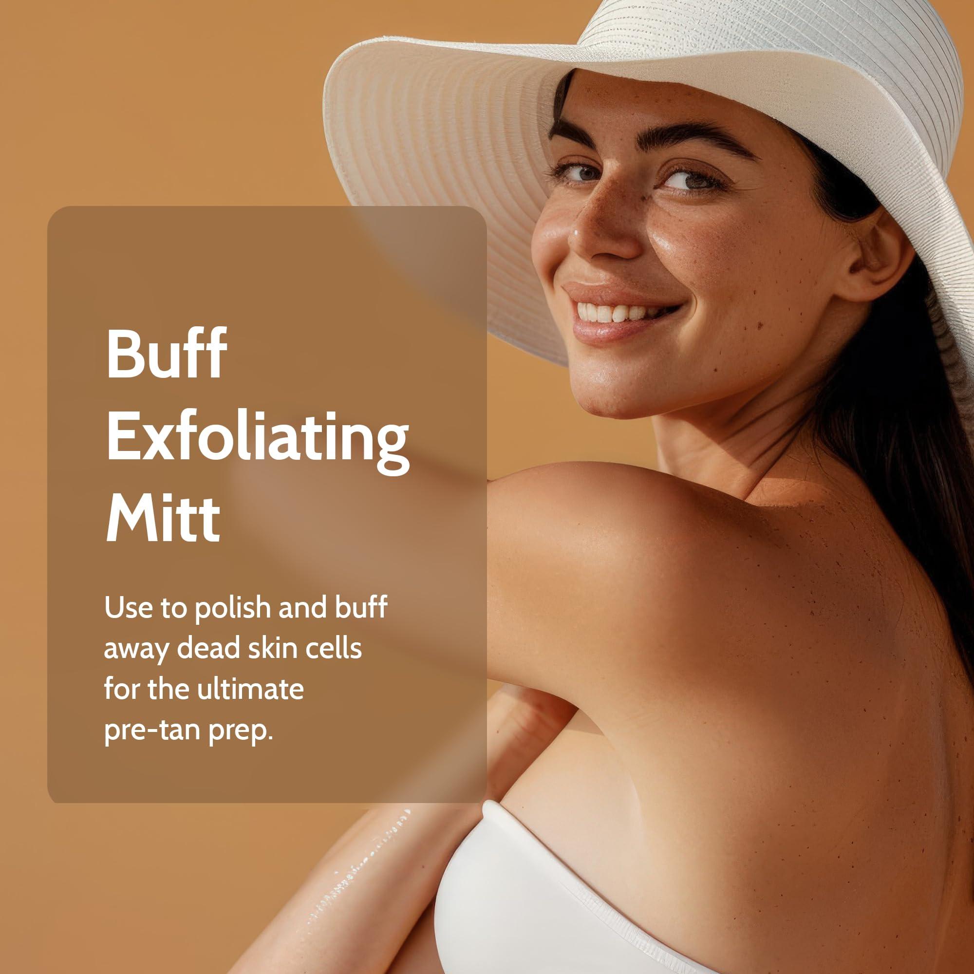 Fake Bake Fake Bake In The Buff Exfoliating Mitt - Washable Reusable Self Tanner Lotion, Spray or Foam Prep Glove for Buffed Tan-Ready Skin - Dead Skin Remover, Buffer, Smoother - 1 Professional Mitt