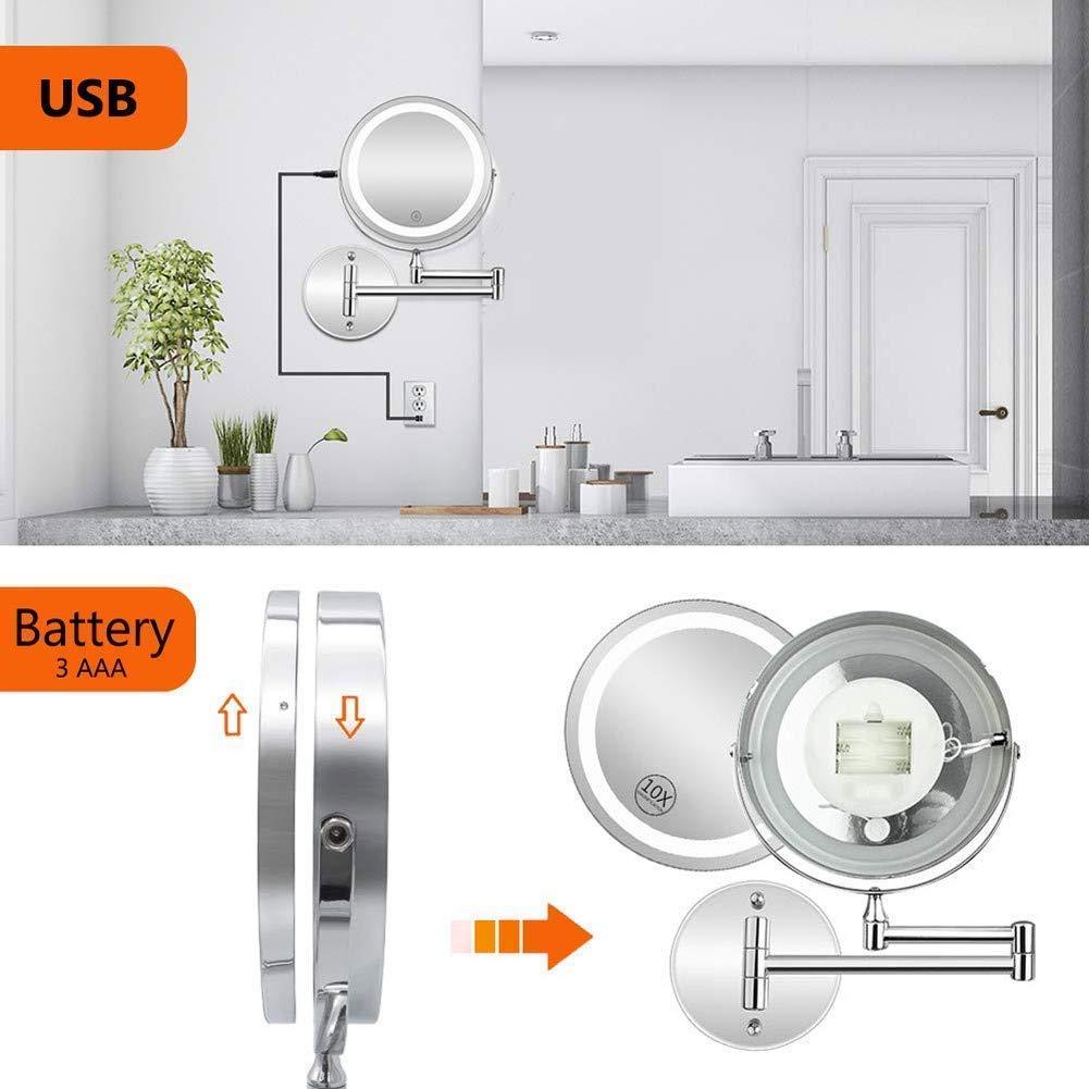 FESTAS FESTAS Wall Mounted Makeup Mirror Bathroom Shaving Mirror Touch Screen USB/AAA Batteries Double Source