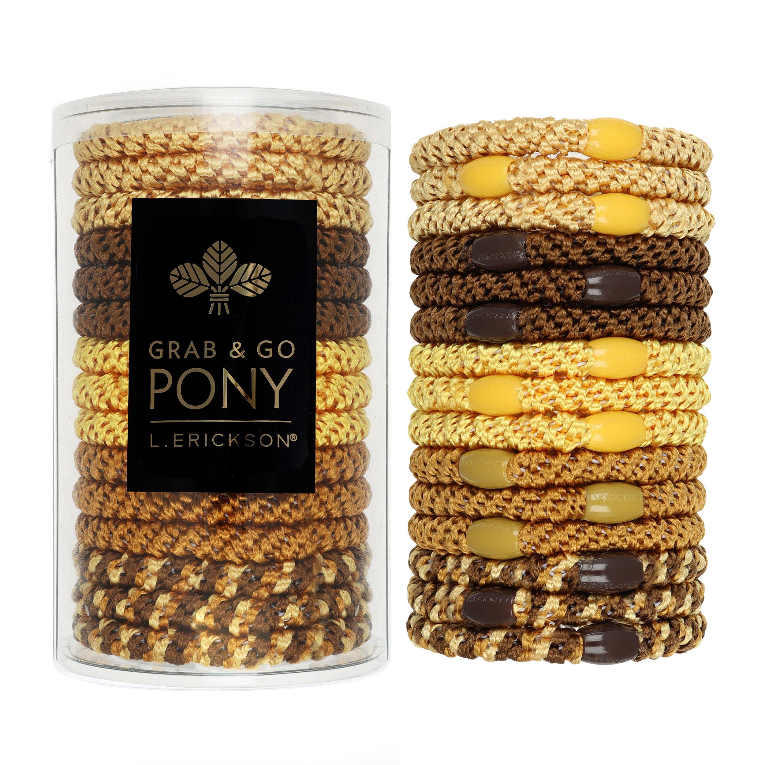 L. Erickson L. Erickson Grab & Go Pony Tube, Sunflower, 15 No Damage Hair Ties for thick hair