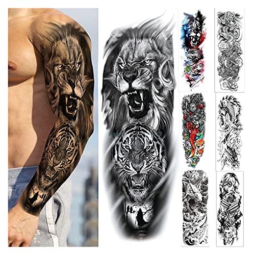 KAIKAI KAIKAI Fake Tattoo Tiger for Men Waterproof Temporary Dragon Flower Paper Sticker Totem Geometric Full Arm Large Size Sleeve Tatoo Boys (Color : TQB-95)