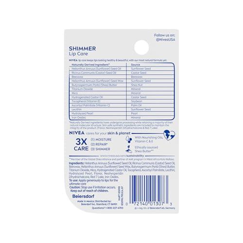 NIVEA NIVEA Shimmer Lip Care, Shimmer Lip Balm with Shea Butter, Nourishing Oils and Vitamin C & E, 3-in-1 Moisture, Repair (for Dry Lips) and Shimmer, 0.17 Oz Stick