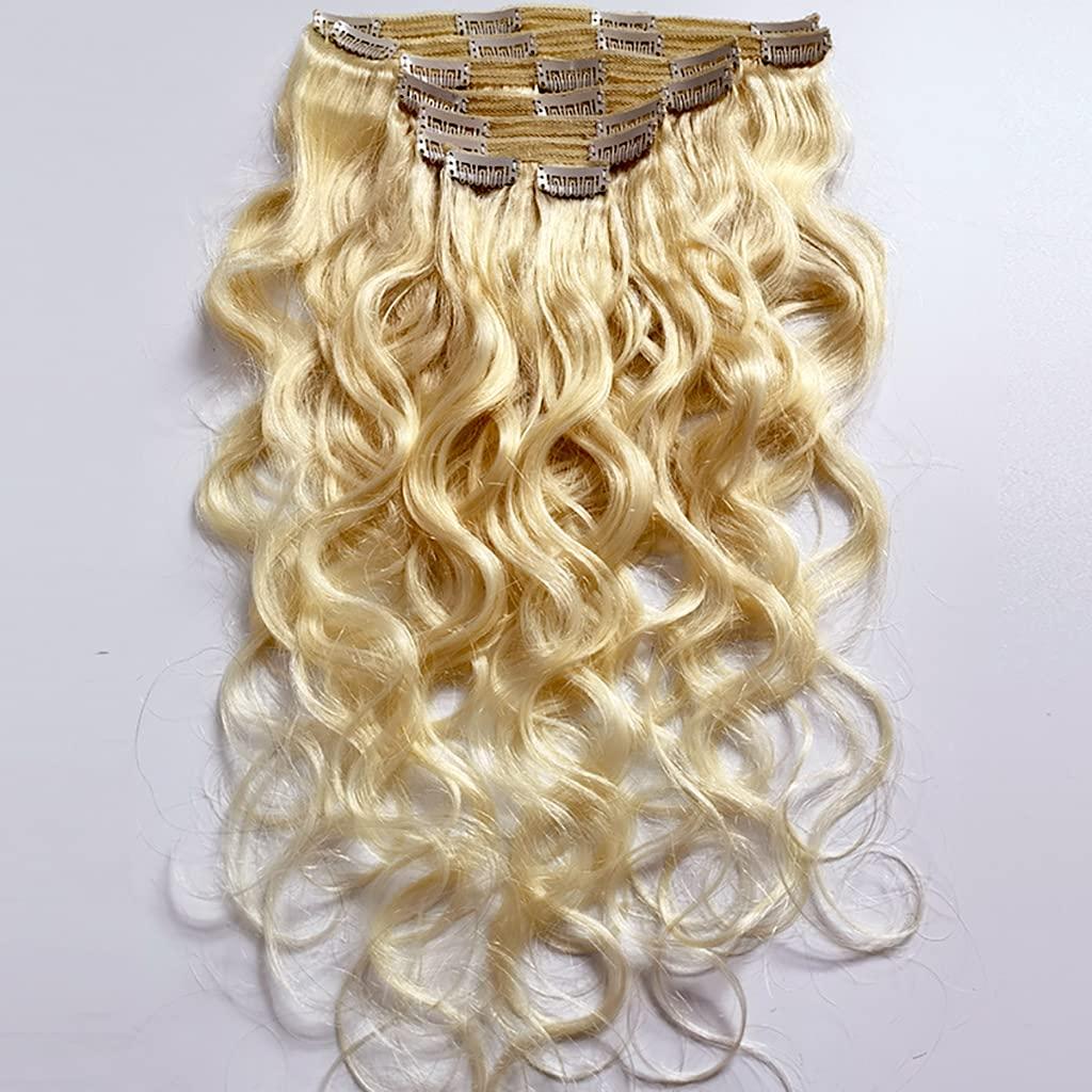 GREEMEO Clip In Human Hair Extensions Thicken Double Weft Remy Hair 120g 8pcs #613 Bleach Blonde Full Head Natural Silky Straight Clip in Human Extensions 18 Inch