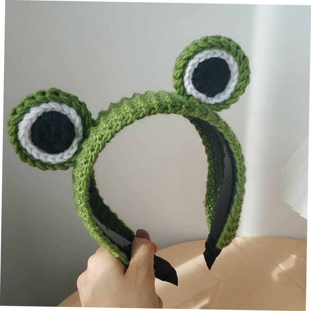 FOMIYES FOMIYES headband hair ties for women green frog hairband skincare products for eye frog cap kermit costume knitted crochet frog hairband frogs to weave Miss yarn party supplies