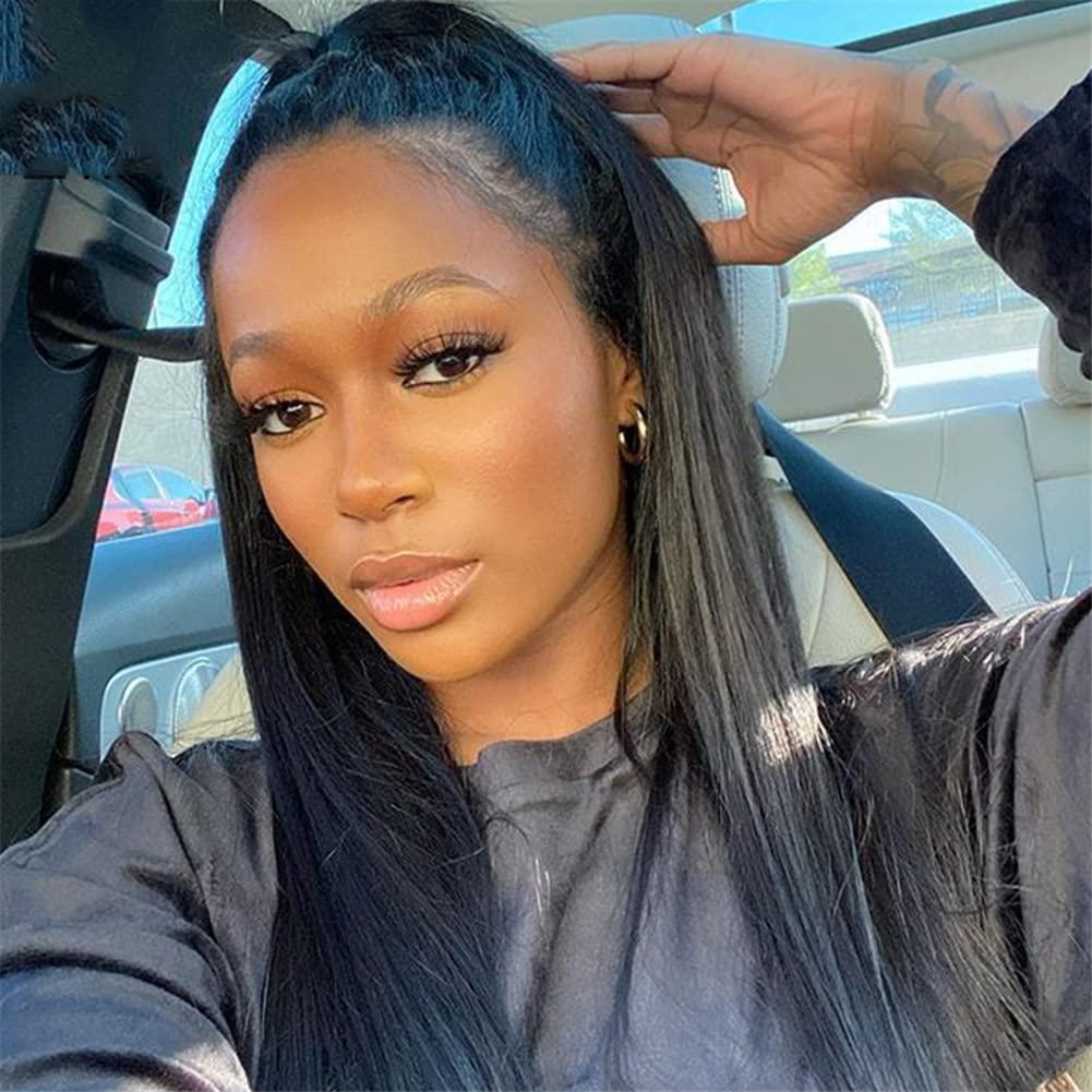 Youllyuu Youllyuu Women Straight Lace Front Wig Pre Plucked Bleached Knots Wigs Brazilian Remy Lace Front Human Hair Wigs 4x4 Lace Closure Wig 30in#Natural 130%