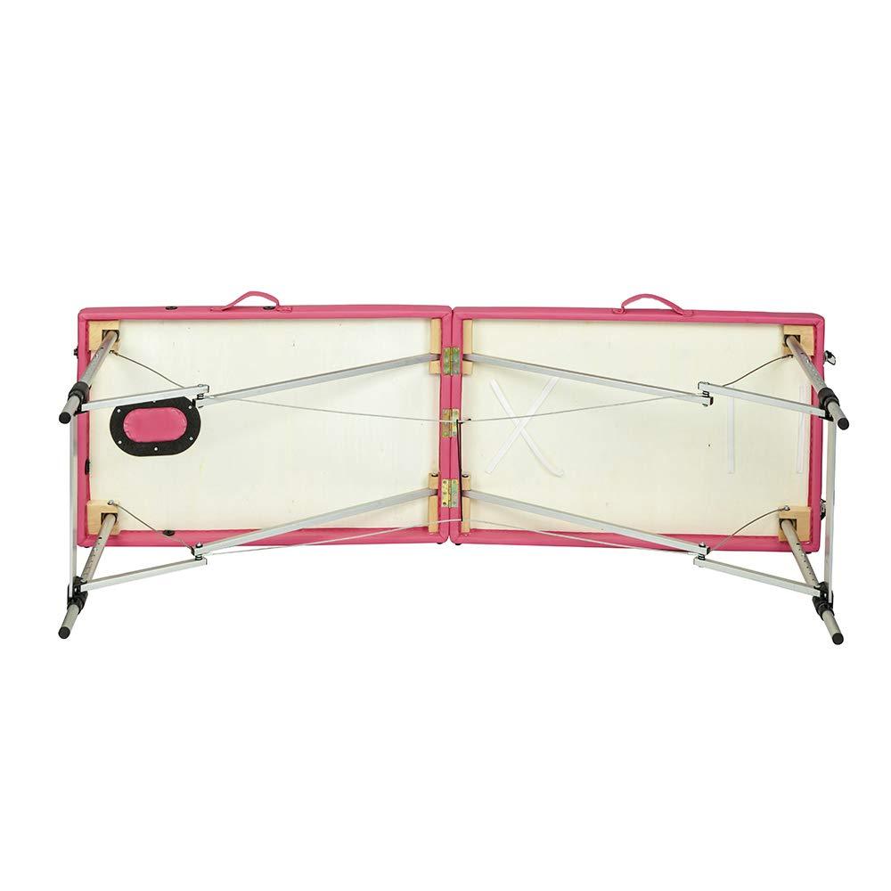 NinthAvenue Basics Massage Table Lightweight Hight Adjustable 2 Sections Folding Portable Aluminum Foot Beauty Massage Spa Bed at Home 60CM Wide Pink, (72.83 x 23.62 x 24.8) in