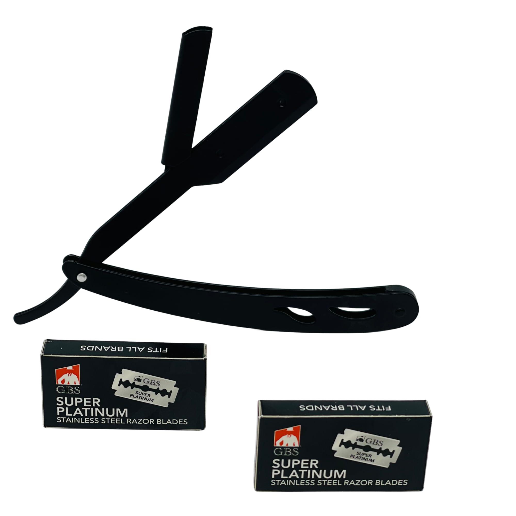 G.B.S G.B.S Barber Straight Edge Interchangeable Razor Shavette - Chrome & Black Stainless Steel Razors with Travel Cases & 20 Refill Blades (Pack of 2)