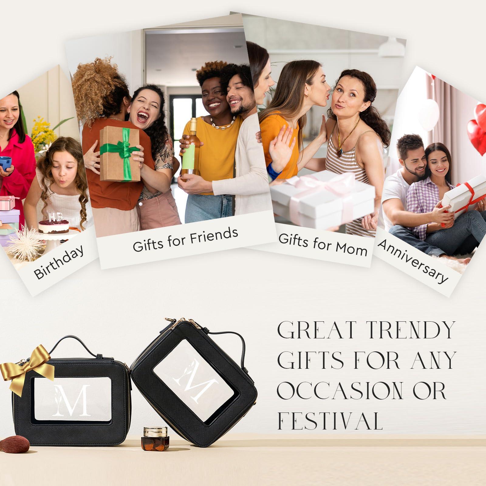 AW BRIDAL AW BRIDAL Initial Makeup Bags Monogram Makeup Bag Clear Toiletry Travel Bag with Shoulder Strap Small Clear Cosmetic Bag Women Clear Makeup Bag with Zipper, Letter M