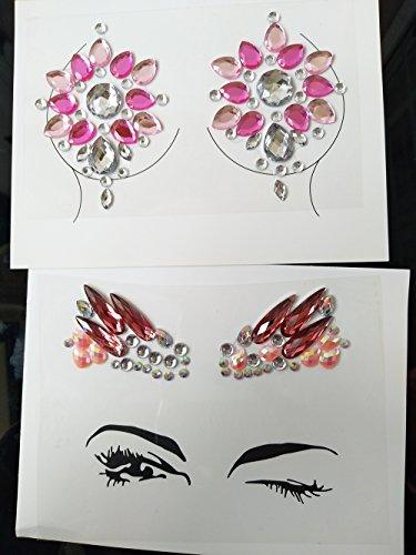 LINGREAL LINGREAL Crystal Sticker Rhinestone Jewelry Sticker Temporoary Tattoos Collections for Girls Ladies Face and Bra Breast