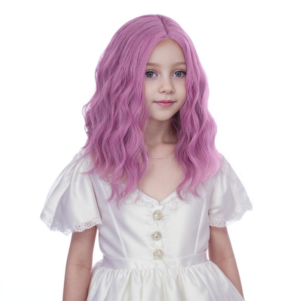 Ufindcos Ufindcos Pink Mixed Purple Wig for Kids Short Purple Pink Wig Short Wavy Curly Child Wig 13 Inches Side Part Synthetic Wig with Wig Cap