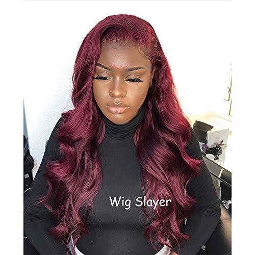 Wig Slayer Pure 99J Lace Front Human Hair Wigs for African American Women 130% & 150% Body Wave Brazilian Virgin Full Lace Wigs Pre Plucked (20 inch, 13x4 Lace Front Wig 130%)