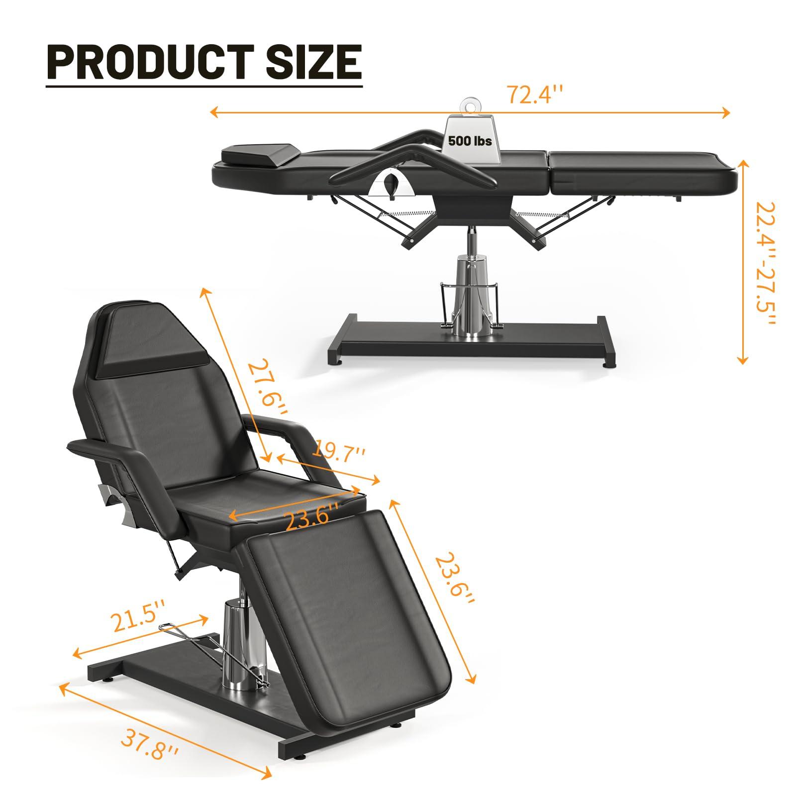 DeerDean DeerDean Hydraulic Tattoo Chair Bed for Client Facial Beds for Esthetician Chair Adjustable Facial Bed Spa Chair Massage Table Beauty Salon, Black