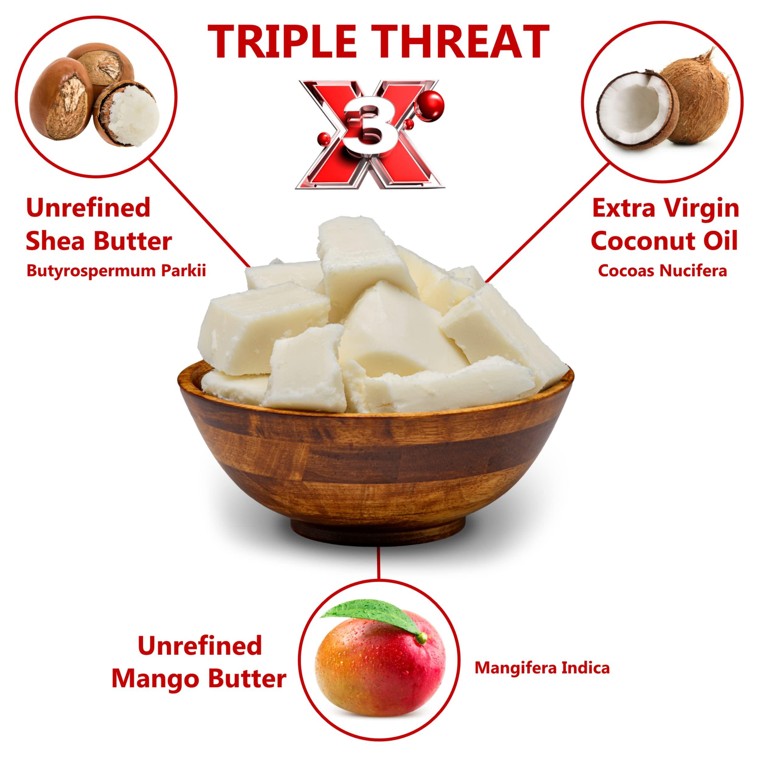 Plant Guru Triple Threat Body Butter 14 oz. - Blend of Shea, Mango & Coconut Oil - 100% Pure Natural Raw Unrefined Moisturizer For Dry Skin, Face And Hair. Great For Lip Balm and Soap Making
