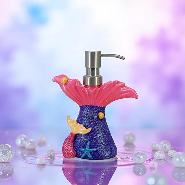 YHHRESINKING Mermaid soap Dispenser for Bathroom Kitchen, Resin Lotion Dispenser, Liquid Hand soap Dispenser with Pump Bottle for Kitchen Sink and Bathroom Lavatory, Home Decor Organizer (Purple)