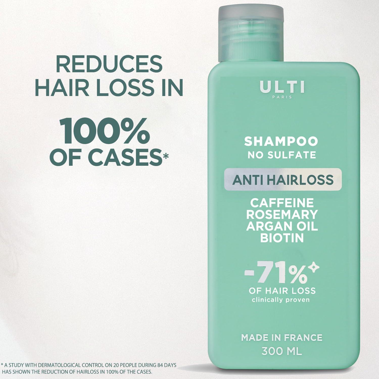 Ulti Paris ULTI Paris Anti Hair Loss Shampoo, No Sulfate, Caffeine, Rosemary, Saw Palmetto, Argan Oil, Biotin, 71% Hair Loss Reduction, 10.14 FL.OZ.