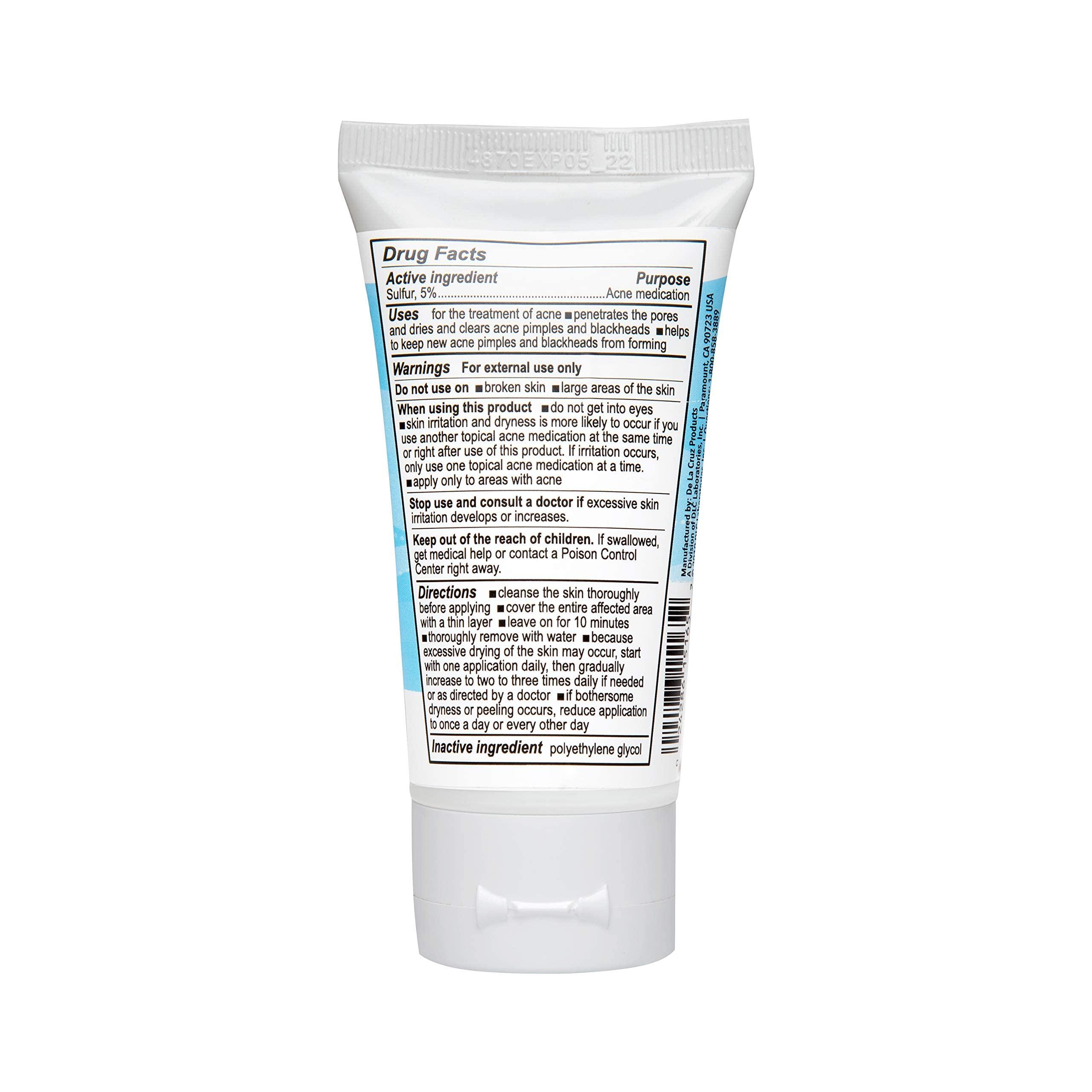 De La Cruz De La Cruz 5% Sulfur Ointment - Cystic Acne Treatment for Face and Body - Daily 10 Min Spot Treatment Mask - Safe and Effective Game Changing Hormonal Acne Treatment that Clears Up Pimples 2.6oz Tube