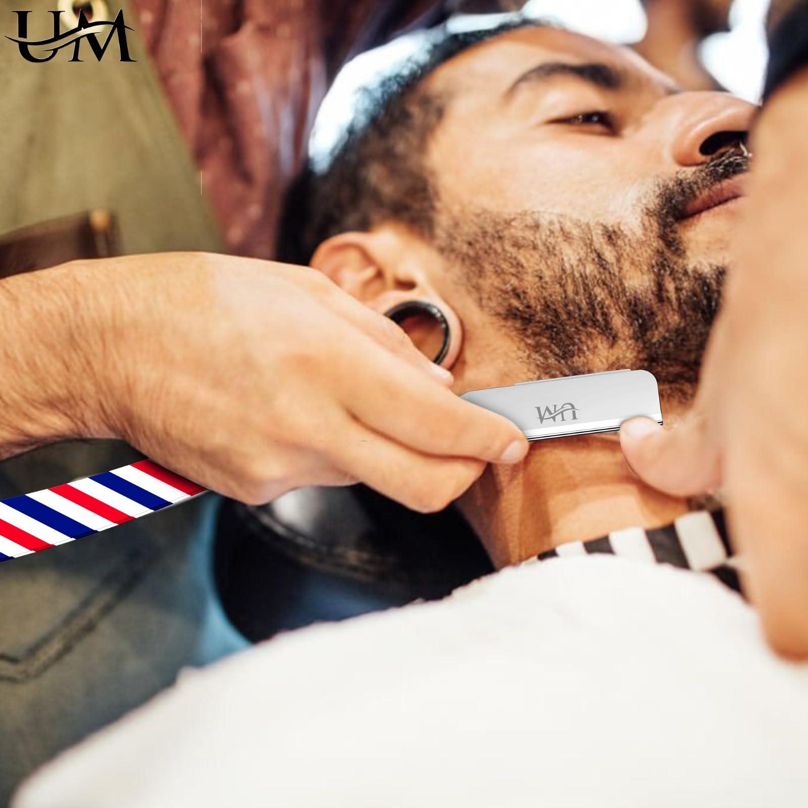 UM Supplies UM Supplies Straight Edge Barber Razor | Professional Men's Straight Shaving Razors kit With 10 Replaceable Blades | Cut Throat Shavette | Barber Pole Red, White, Blue