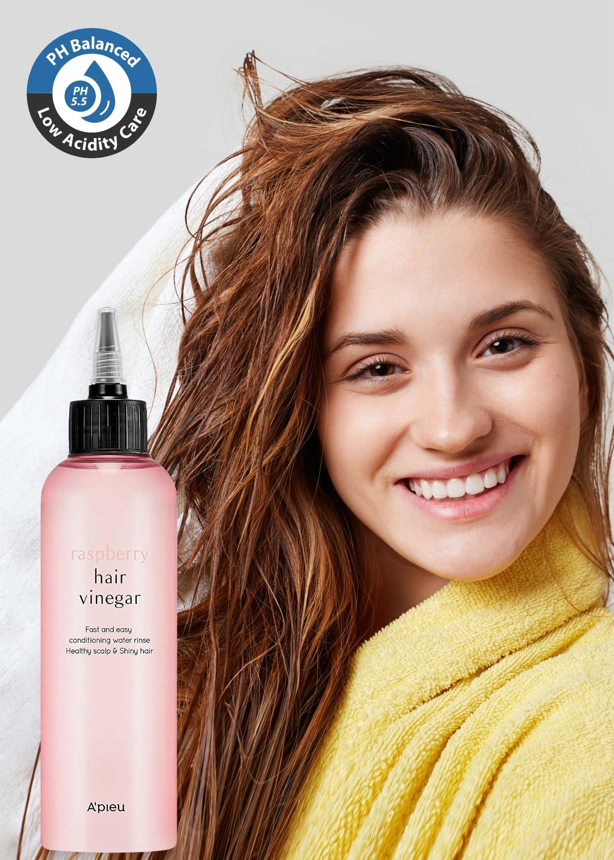 A'PIEU APIEU Raspberry Hair Vinegar Rinse 6.76 Fl oz - Scalp Treatment for Balanced pH, Shiny Hair | Korean Hair Care I Clarifies & Encourages Growth | Dandruff & Oil Control