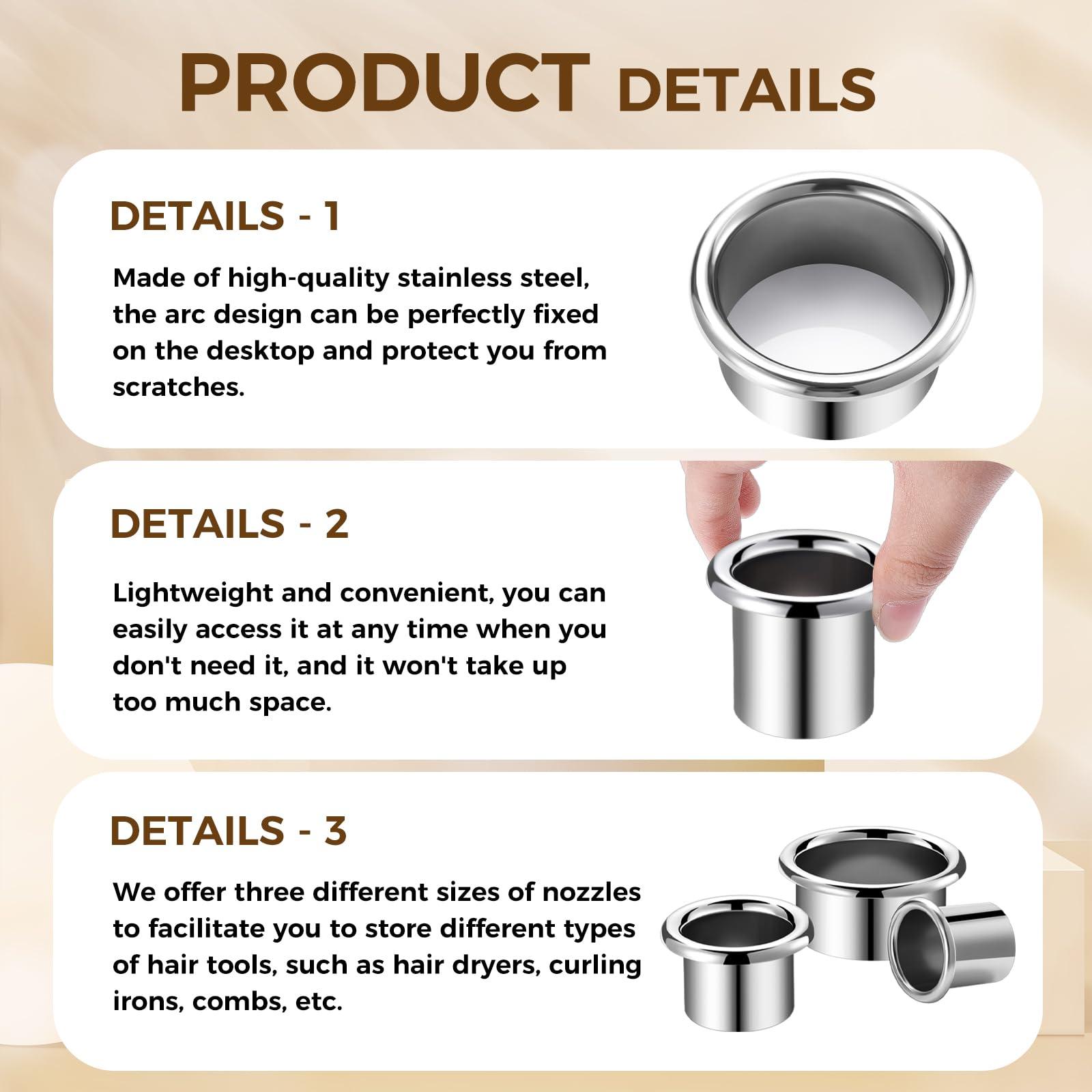 MorningRo MorningRo 3 Pcs Hair Dryer Holder Insert Curling Iron Holder Stainless Steel Salon Station Holder Appliance Hair Styling Tool Tube Comb Organizer for Hairdresser Bathroom(Sliver,3\"+2\"+1.5\")