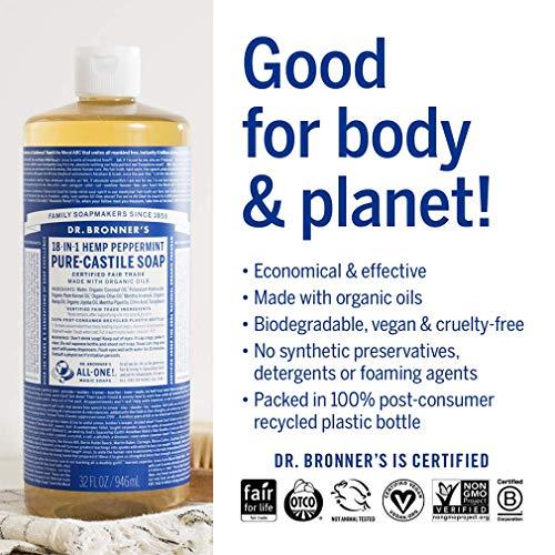 Dr. Bronner's Dr. Bronner's - Pure-Castile Liquid Soap (32 Ounce Variety 3-Pack) Peppermint, Baby Unscented, Lavender - Made with Organic Oils, 18-in-1 Uses: Face, Body, Hair, Laundry, Concentrated, Vegan