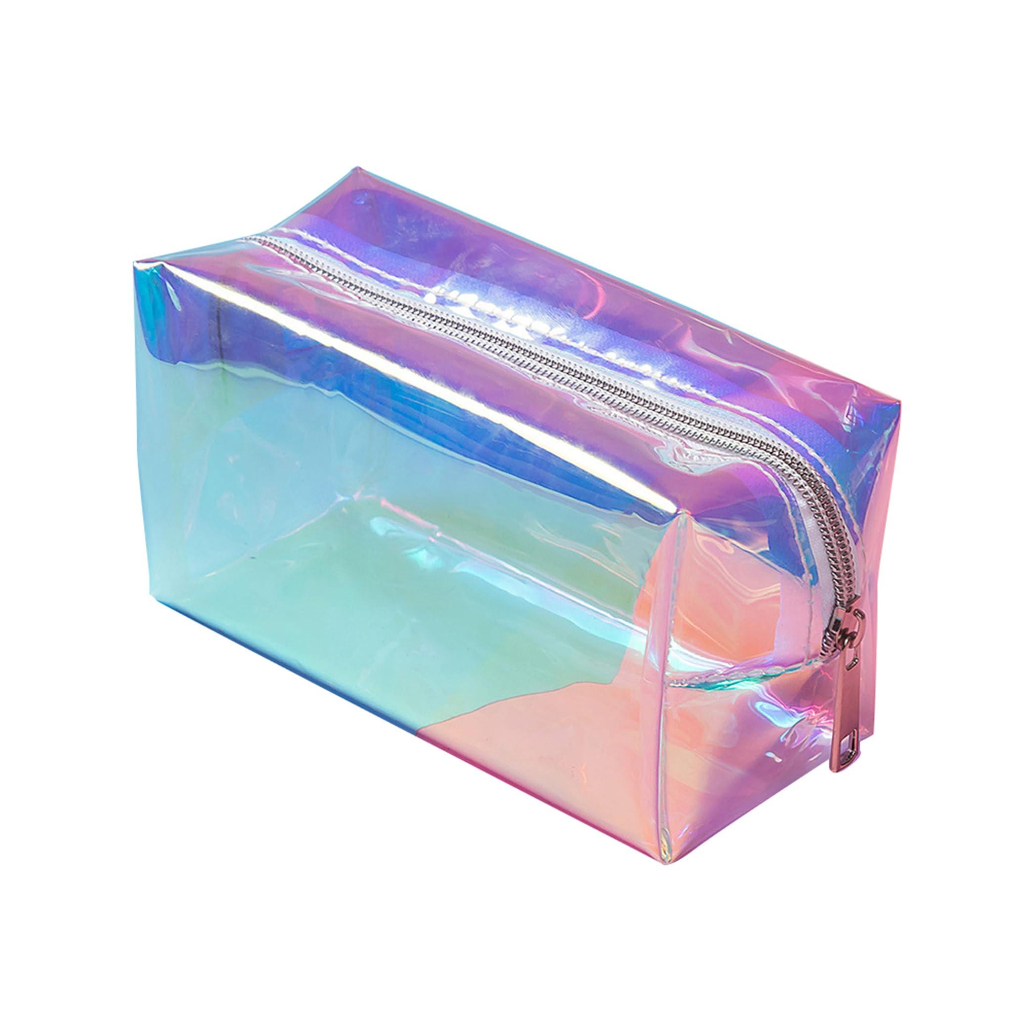 Generic Generic Makeup Bag,Holographic Makeup Bag, Clear Toiletry Carry Pouch with Zipper and Portable Handle, Waterproof Cosmetic Bag for Beach, Travel Toiletry Bag Makeup Accessories Organizer, Colourful,