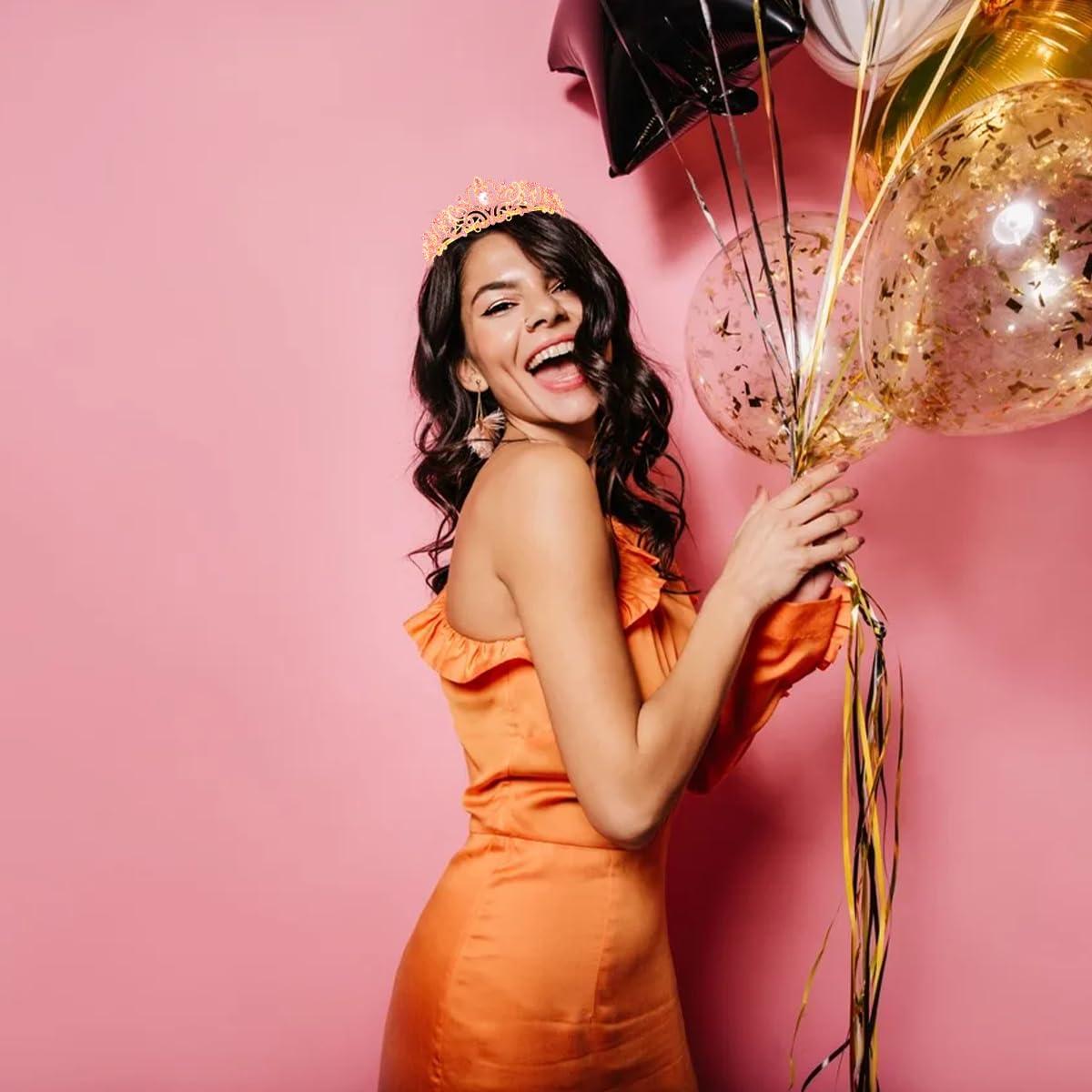 Didder Didder Gold Pink Tiaras and Crowns for Women Princess Tiara For Women Girls Elegant Crown with Combs Prom Crown Tiara Birthday Crowns for Women Bridal Wedding Birthday Halloween Party