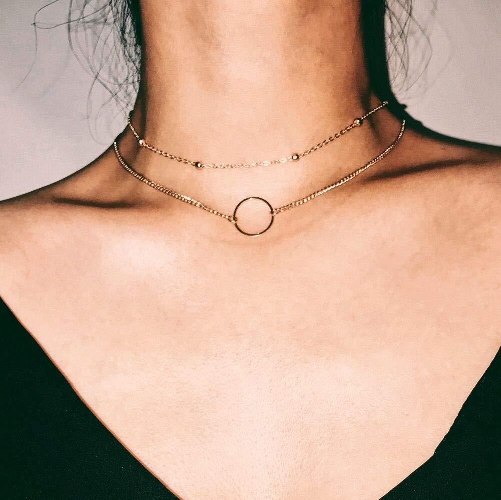 Doubnine DOUBNINE Dainty Necklace Ring Layered Choker Sets Boho Simple Everyday Jewelry Women Fashion