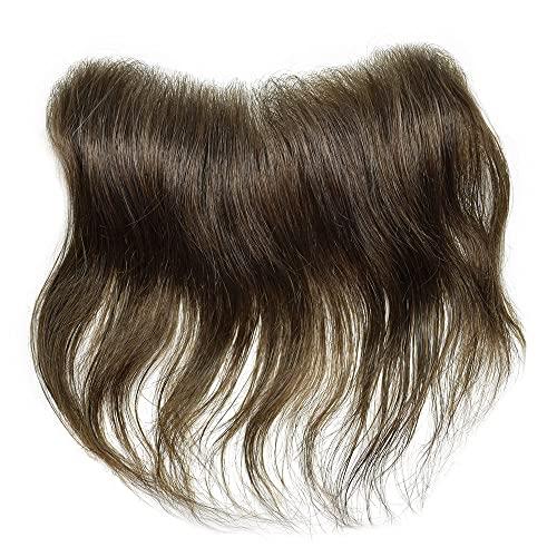 Generic French Lace Front Mens Frontal Hairpiece for Receding Hairline V-Shape Thin Skin Poly Pu Forehead Replacement Natural Human Hair System for Men (4cmX18cm-90% Light Density, 1 Jet Black)