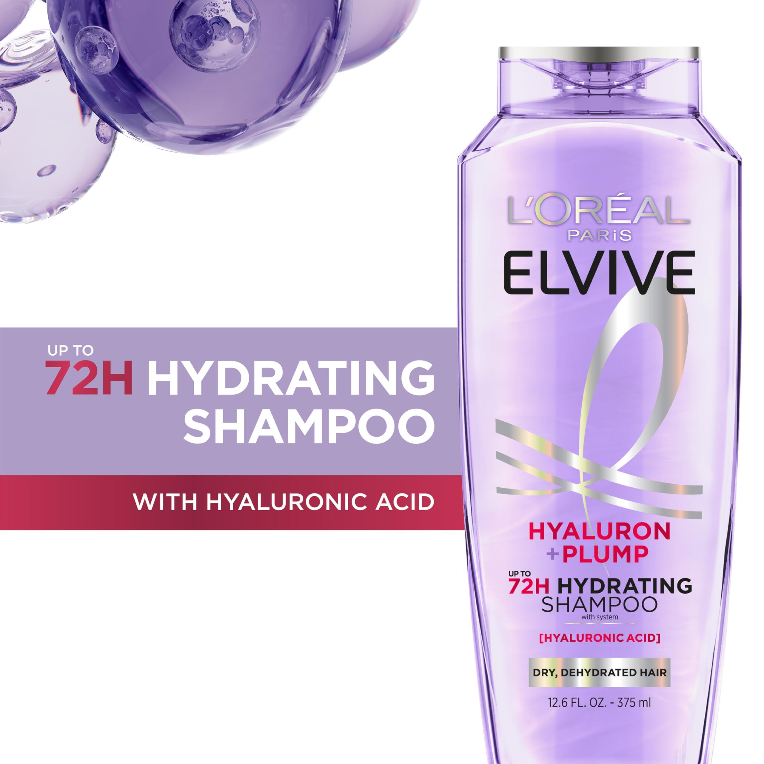LOreal Paris L'Oreal Paris Elvive Hyaluron Plump Hydrating Shampoo for Dehydrated, Dry Hair Infused with Hyaluronic Acid Care Complex, Paraben-Free, 12.6 Fl Oz