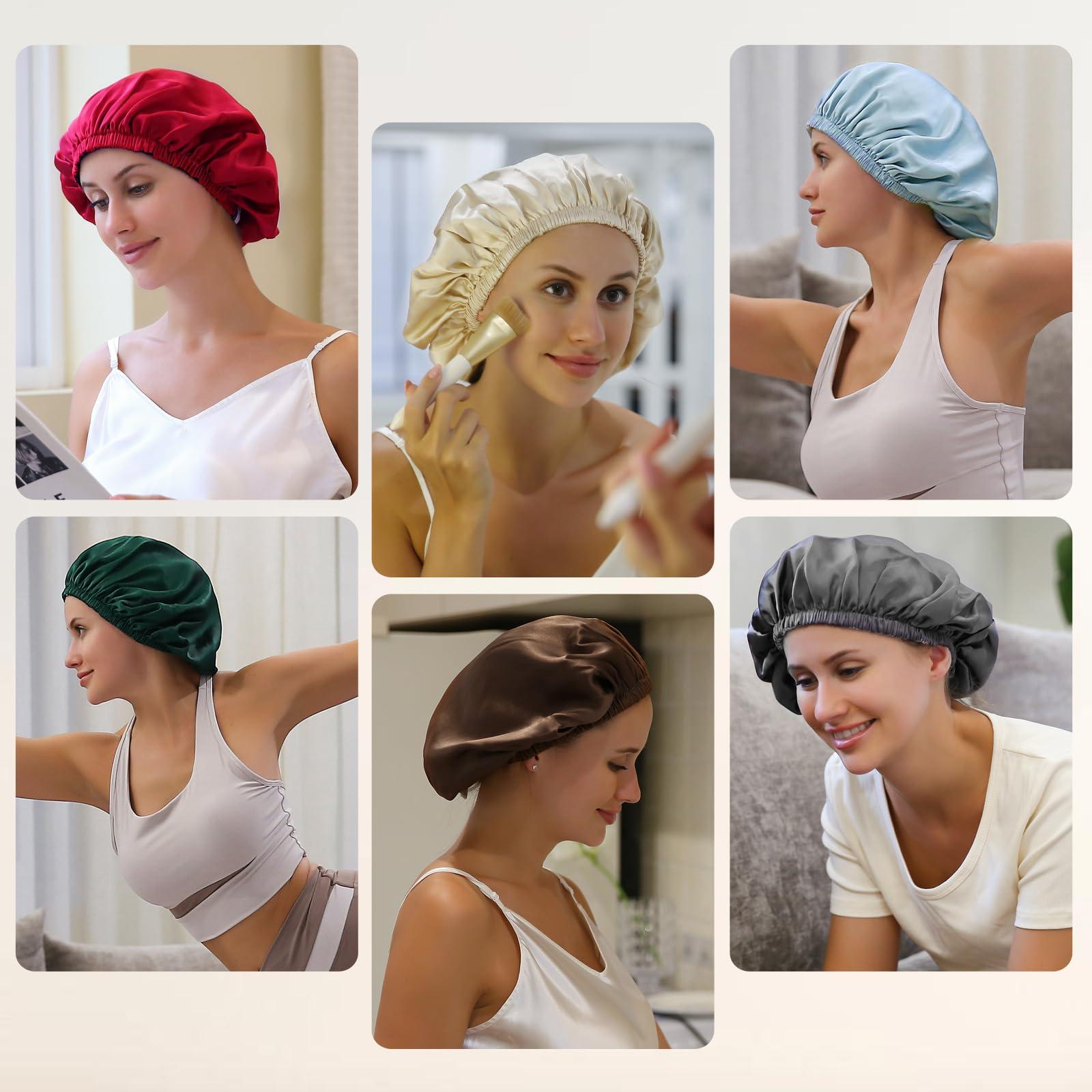 ZIMASILK ZIMASILK 100% Mulberry Silk Bonnet for Sleeping Women Long Hair Double Layer Silk Hair Wrap with Adjustable Band Natural Silk Bonnet for Hair Care Stay On Head (1Pc, Light Blue)