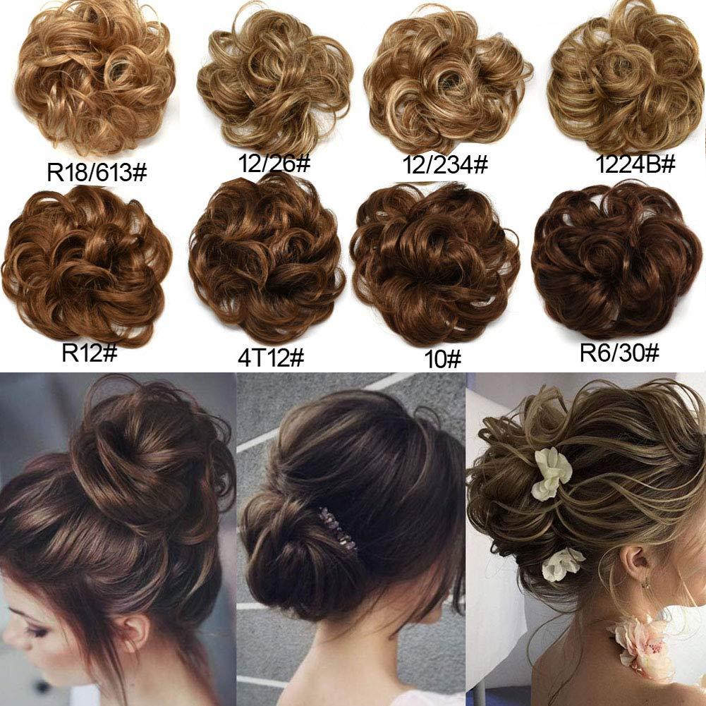F M FACE MIRACLE NEW YORK FACE MIRACLE Curly Messy Rose Bun Hair Piece Updo Scrunchie Ponytail Natural As Human Hair (#4T12 Darkest Brown To Brown Auburn)
