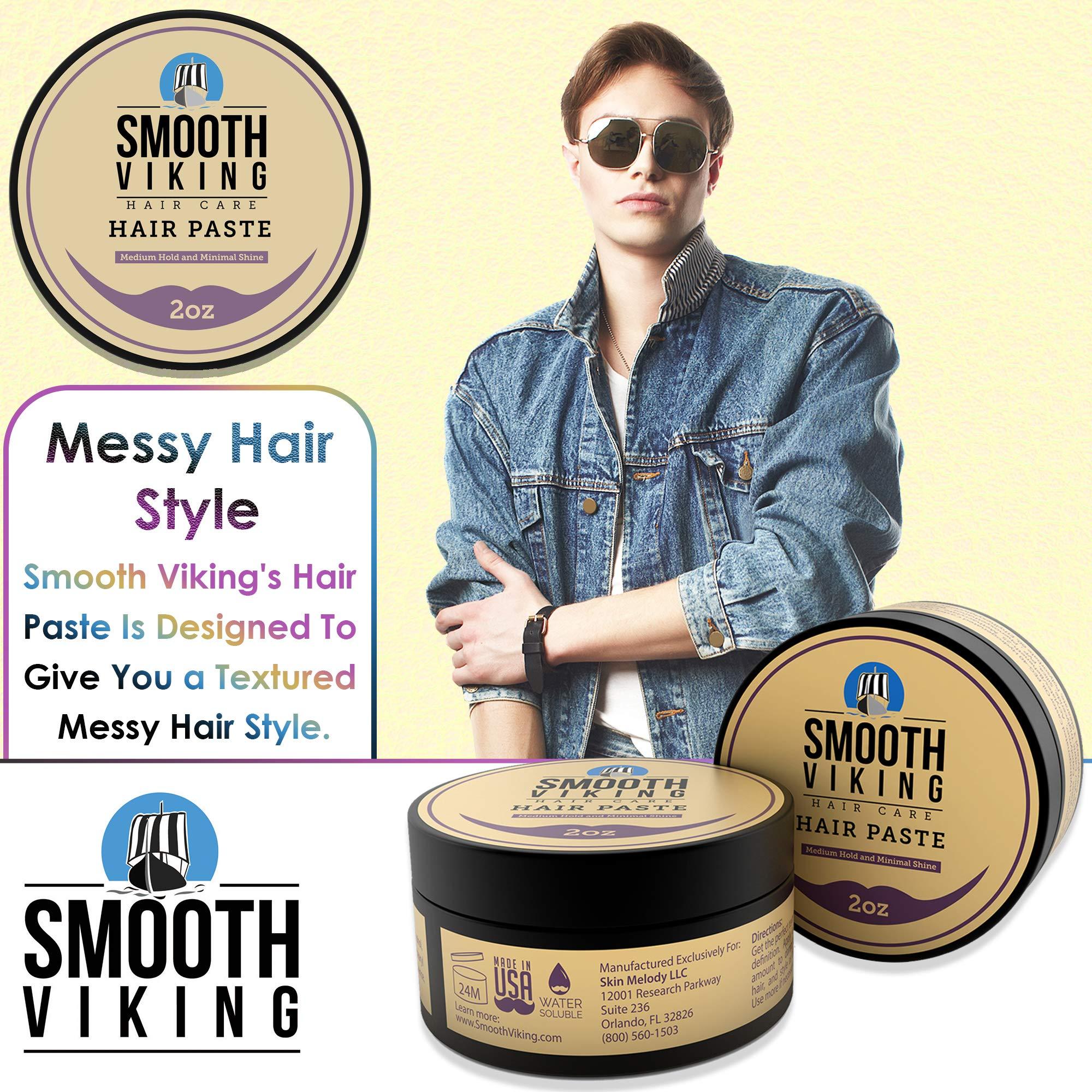 Smooth Viking Beard Care Smooth Viking Hair Paste for Men - Hair Styling Cream with Minimal Shine & Medium Hold Hair Products for Men, Hair Cream for Men, Styling Paste for Textured Messy Hairstyle - Made in USA, 2oz