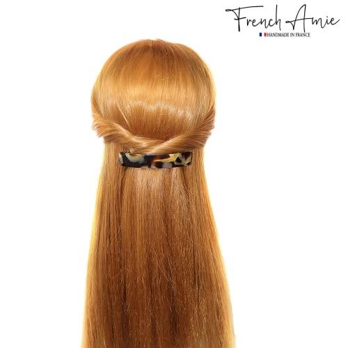 French Amie French Amie Oblong Handmade 3.5" Celluloid Automatic Hair Clip Barrette French Hair Clip for Girls Strong Hold Hair Clips for Women No Slip Durable Paris Hair Accessories, Made in France (Caramel)