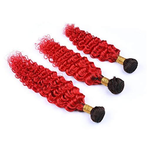 Tony beauty hair Tony Beauty Hair Black to Red Ombre Brazilian Virgin Human Hair Weaves Deep Wave with Frontal 3Bundles 1B/Red Ombre Deep Wavy Hair Wefts with 13x4 Lace Frontal Closure 4Pcs Lot (18 20 22+18)