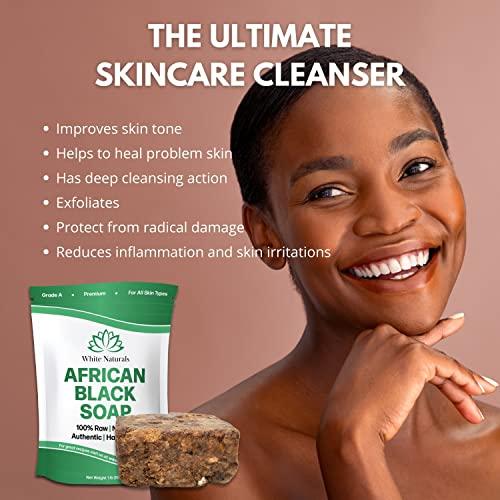 White Naturals Raw African Black Soap 1lb Bar, for Dry Skin and Skin Conditions, Pure & Natural Ingredients, Imported From Ghana